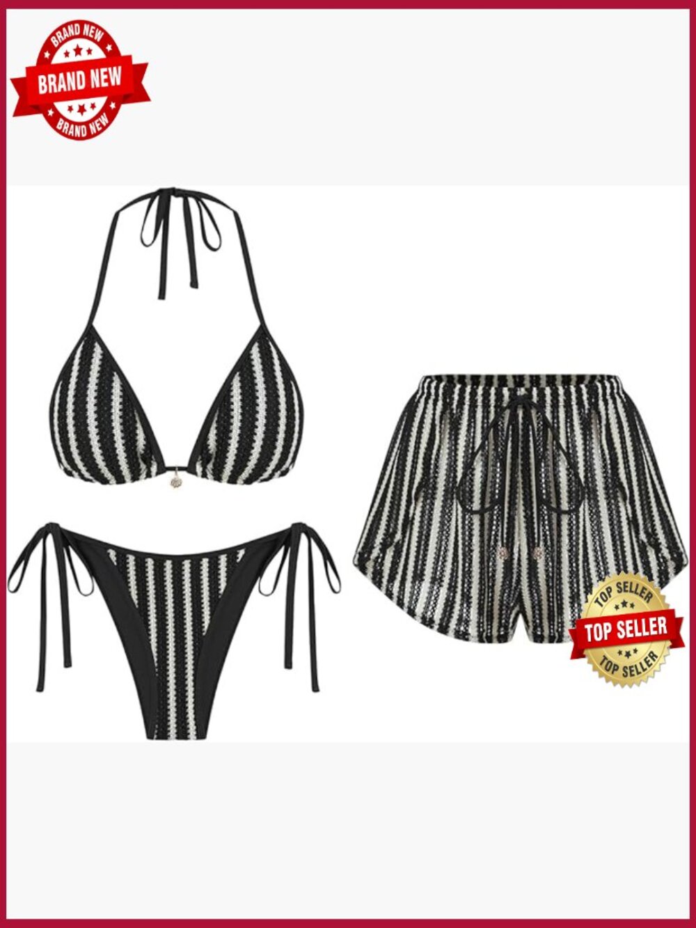 3 Piece Bikini Set with Shorts Vacation Swimwear